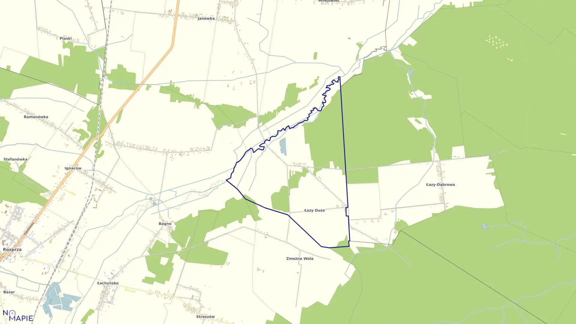 Mapa obrębu ŁAZY DUŻE w gminie Rozprza