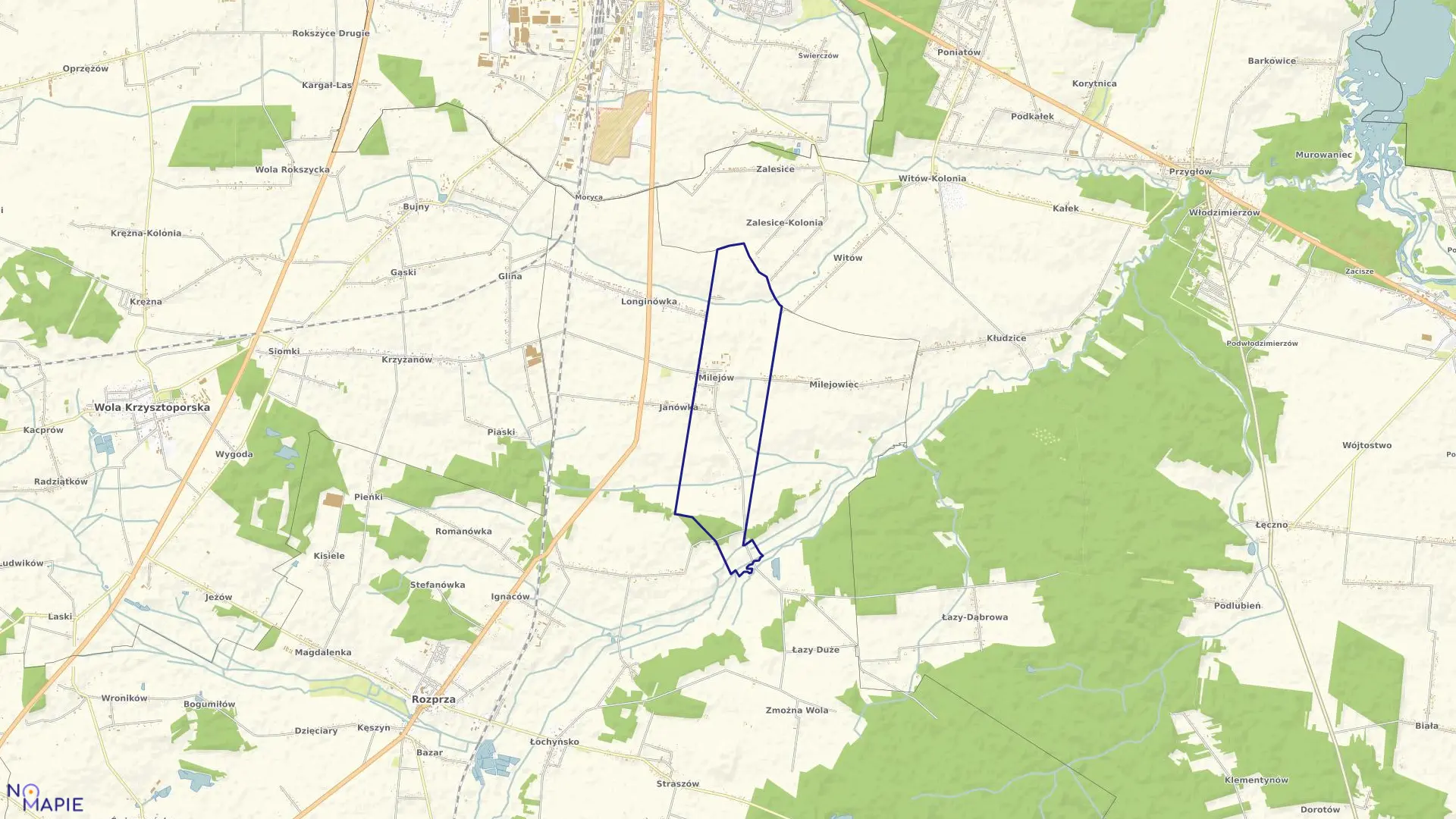 Mapa obrębu MILEJÓW w gminie Rozprza