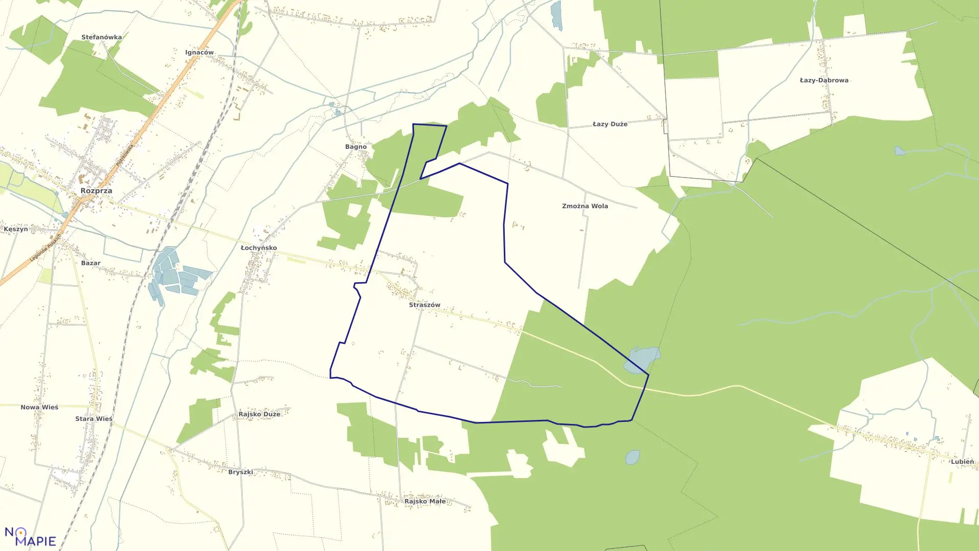 Mapa obrębu STRASZÓW w gminie Rozprza